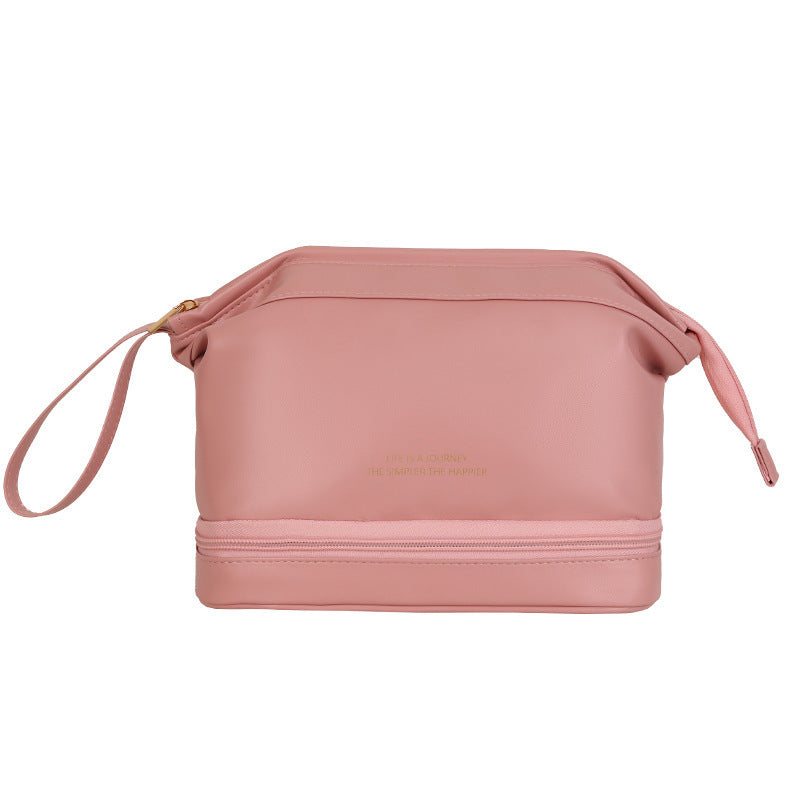 Large Capacity Women's Travel Cosmetic Bag In Soft Leather