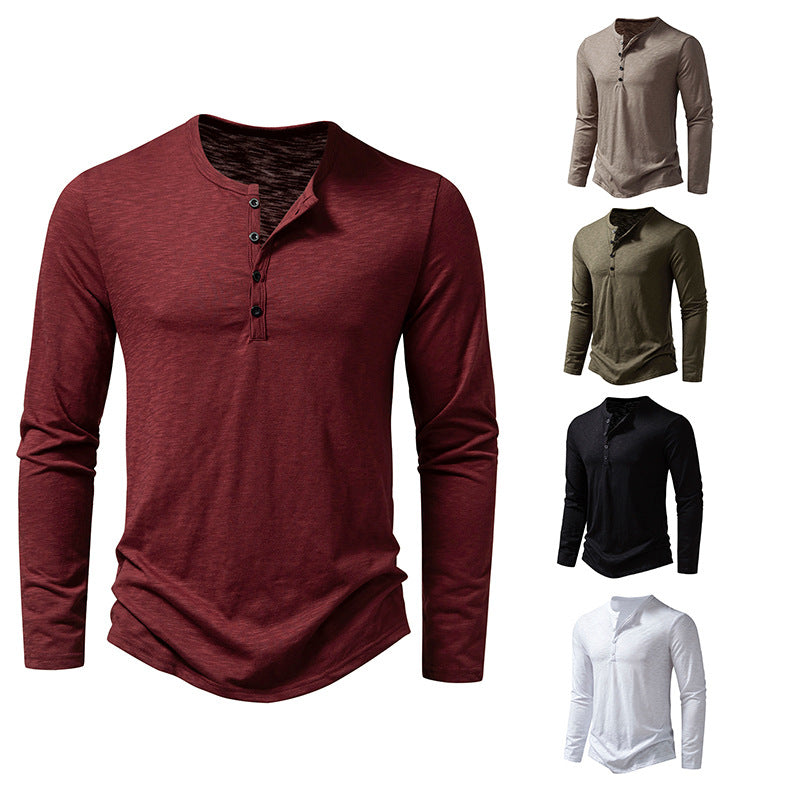 Men's Long-Sleeved Casual Button Pullover T-Shirt