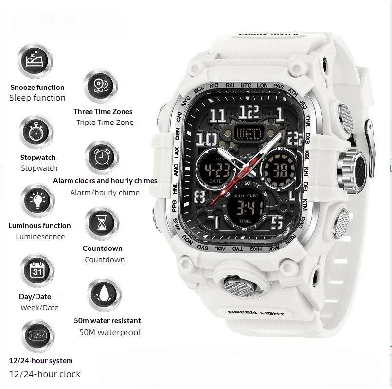 Men's Waterproof Square Digital Sports Watch with Countdown Timer