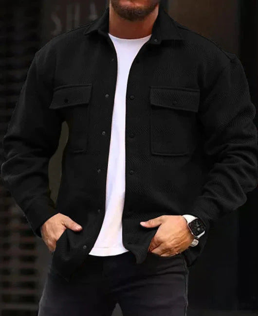Men's Polo Collar Work Jacket, Smart Casual Coat for Everyday Wear