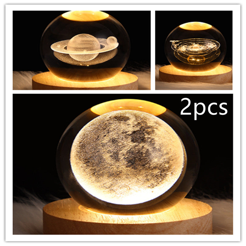 LED Galaxy Crystal Ball Night Light With Solid Wood Base