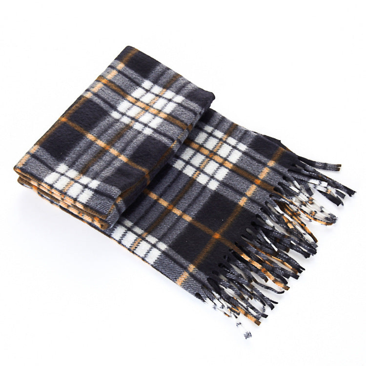 Black and White Plaid Thick Scarf, Warm Double-Sided Velvet