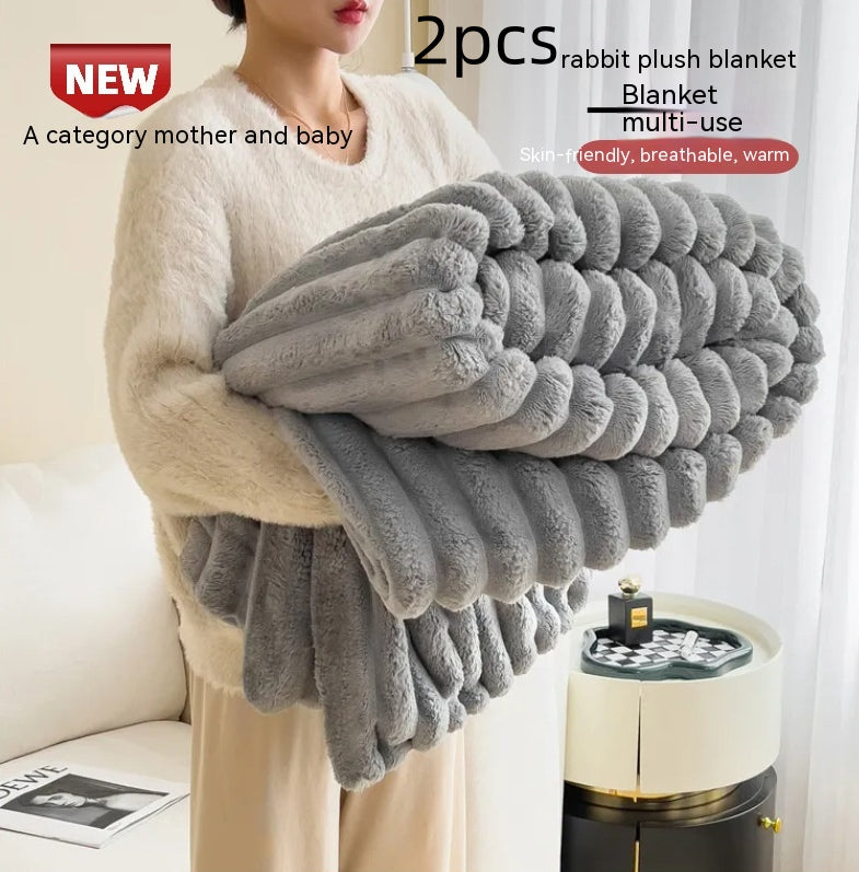 Soft Faux Rabbit Fur Blanket, Thick Bubble Velvet Throw