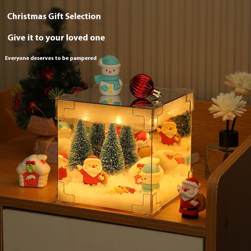 DIY Mirror LED Cube Lamp with 3D Santa Snowman Christmas Scene