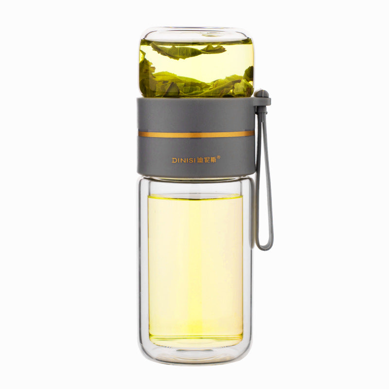 Glass Water Bottle with Tea Infuser, Double Wall Leakproof Flask