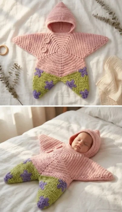 Crocheted Star Baby Sleeping Bag Bodysuit For Newborns