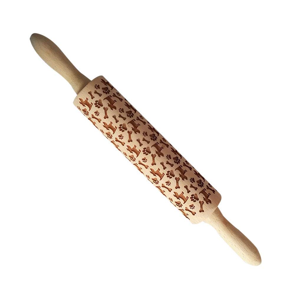 Wooden Christmas Embossing Rolling Pin for Cookies and Dough