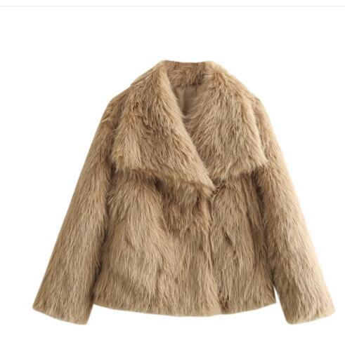 Women's Winter Plush Coat, Fluffy Thick Lapel Jacket