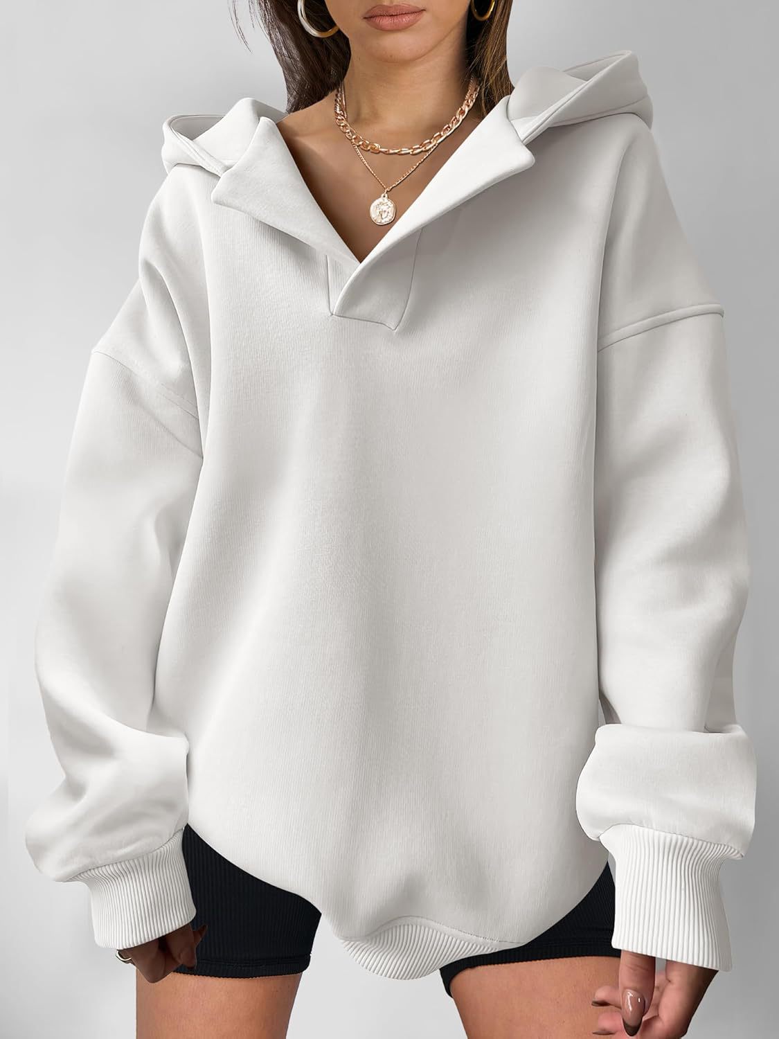 Women's Solid Colour Loose Hoodie with Long Sleeves
