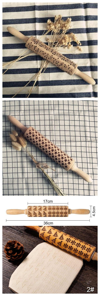 Wooden Christmas Embossing Rolling Pin for Cookies and Dough