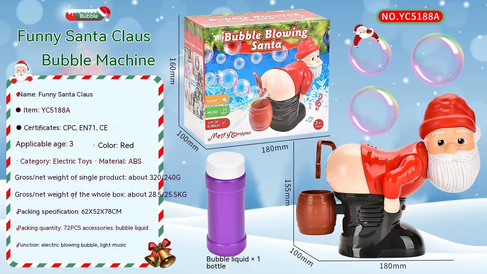 Electric Santa Claus Bubble Machine with Music and Lights