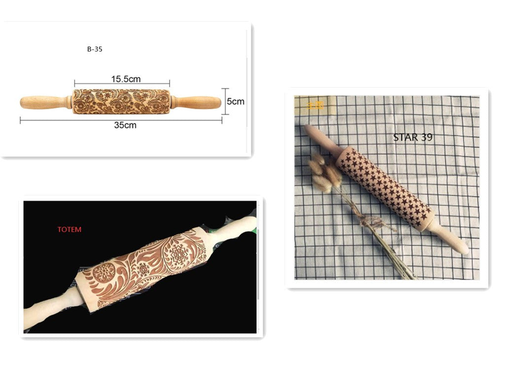 Wooden Christmas Embossing Rolling Pin for Cookies and Dough