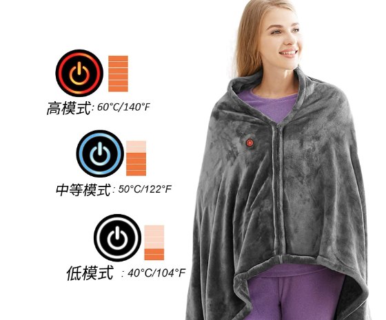 USB Heated Flannel Shawl Blanket, Warm Coral Fleece Wrap