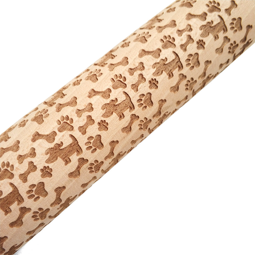 Wooden Christmas Embossing Rolling Pin for Cookies and Dough