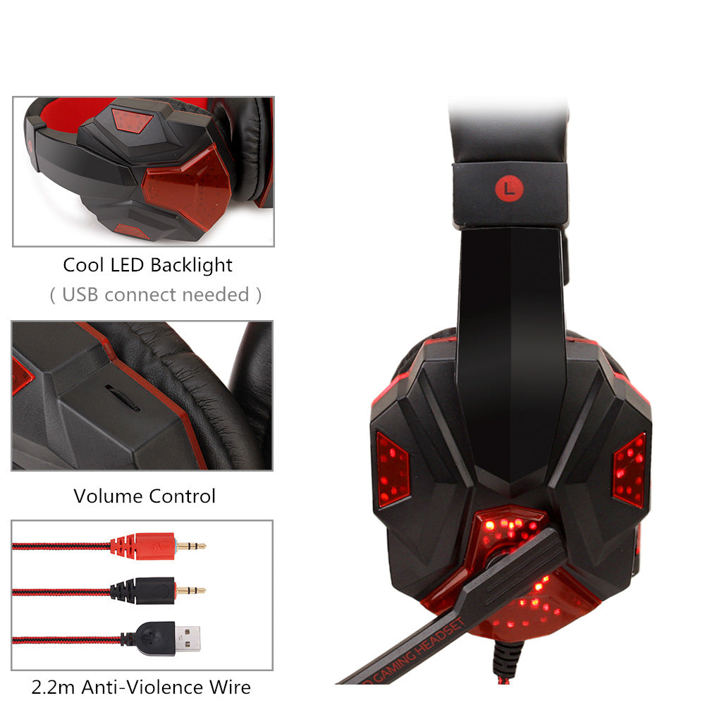 Wired Gaming Headphones with LED Lights, Over-Ear Headset for PC