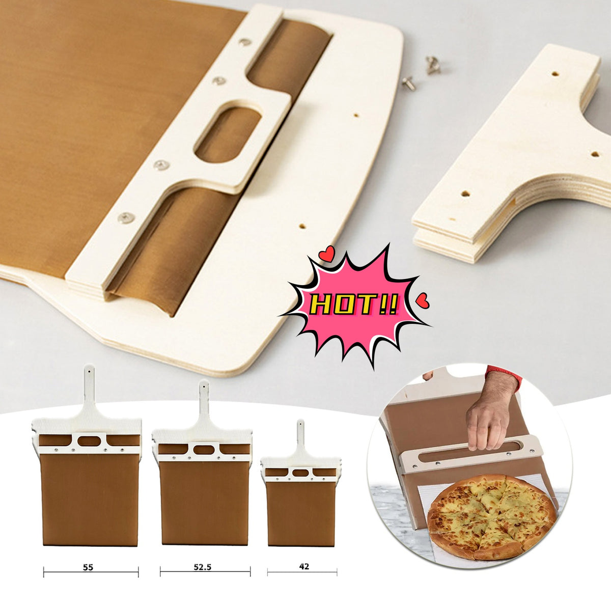 Sliding Pizza Peel With Wooden Handle, Space-Saving Storage