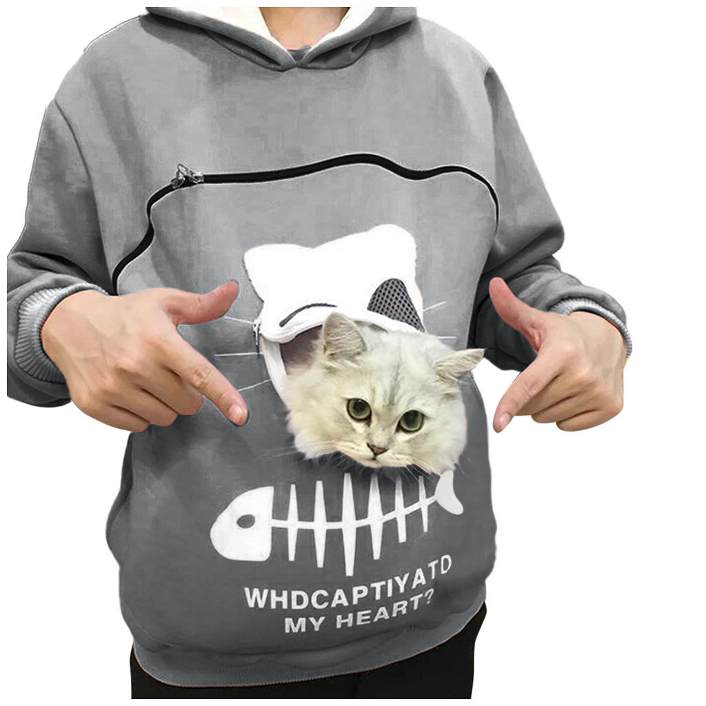Women's Cat Pocket Hoodie Sweatshirt with Long Sleeves, Cosy Fit