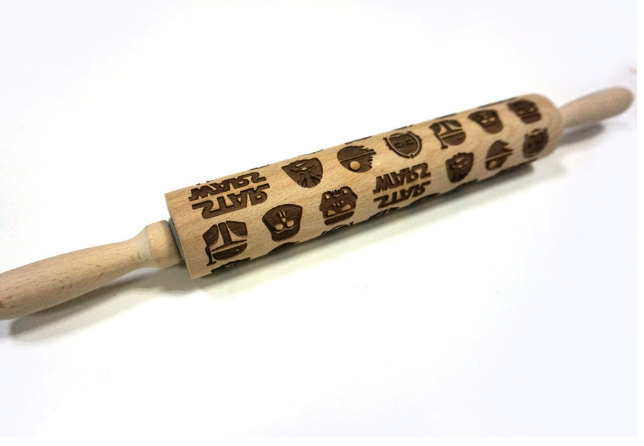 Wooden Christmas Embossing Rolling Pin for Cookies and Dough