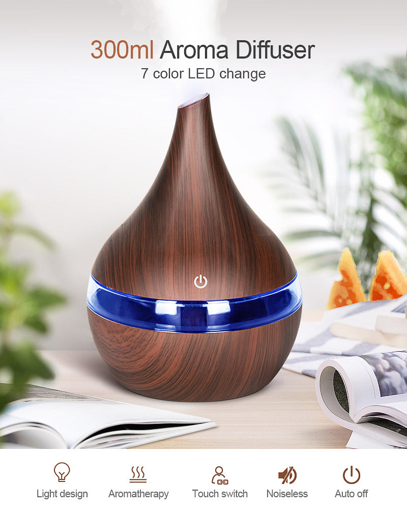 LED Essential Oil Aroma Diffuser with Wood Grain Finish and USB Power