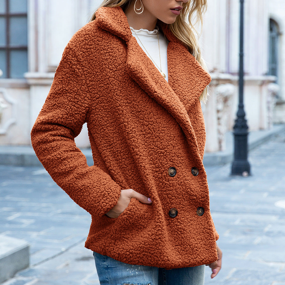 Women's Loose Fluffy Lapel Coat With Buttons, Winter Cardigan