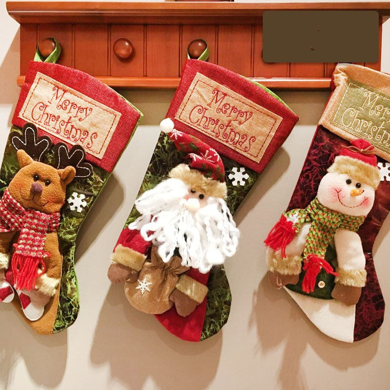Christmas Stocking Snowman Santa Elk Fireplace Ornament