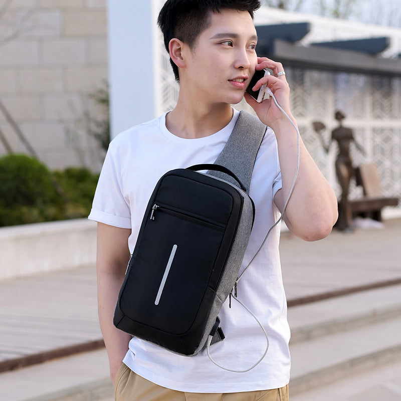 Anti-Theft USB Charging Chest Bag for Men, Polyester Crossbody Sling