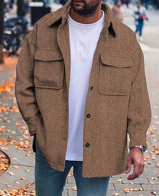 Men's Polo Collar Work Jacket, Smart Casual Coat for Everyday Wear