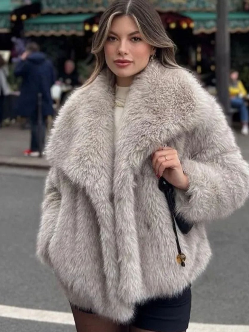 Women's Winter Plush Coat, Fluffy Thick Lapel Jacket