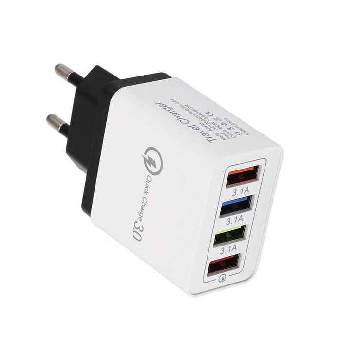 Carregador de parede USB com 4 portas e carregamento rápido 3.0, para telemóveis e tablets