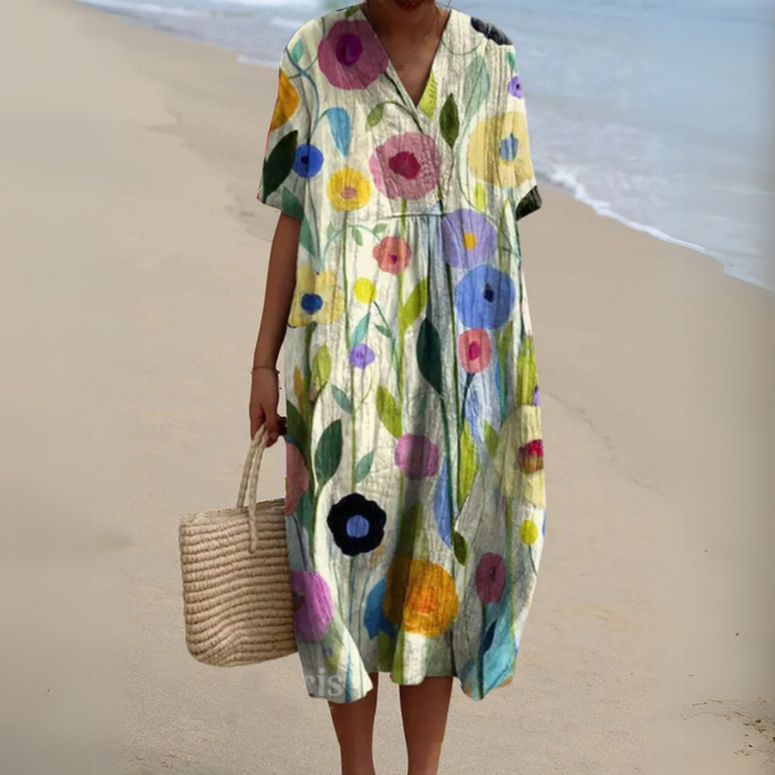 Nathalie | Élégante robe multicolore à col en V