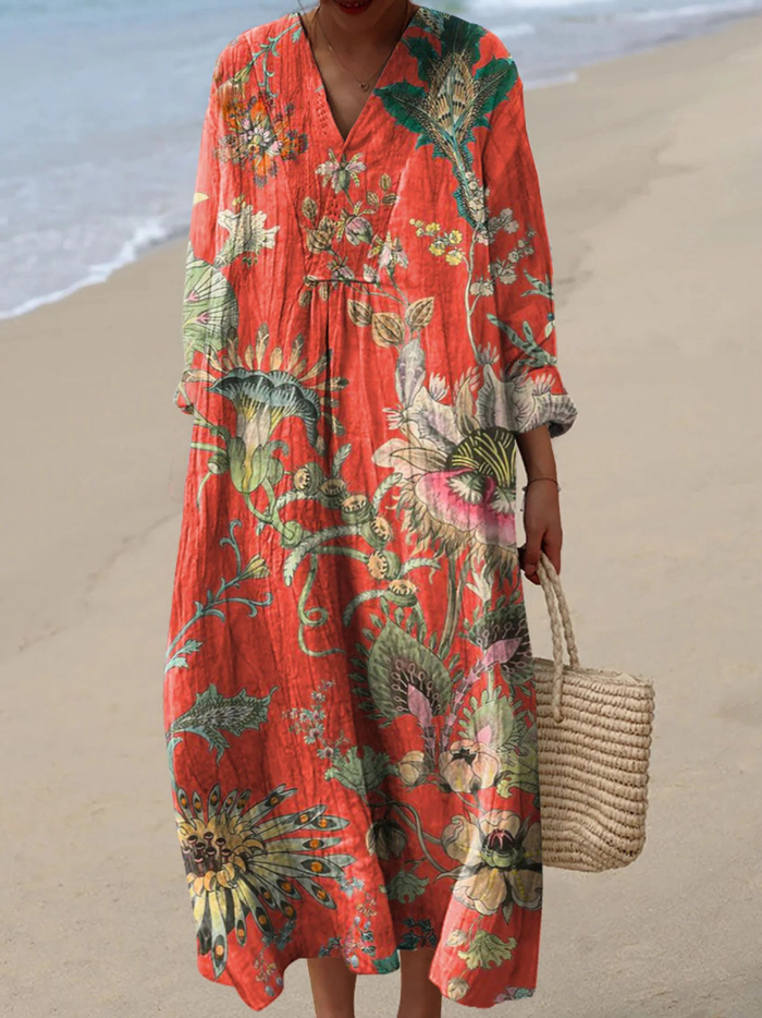 Seraphina | Vintage Blumenmuster Kunstdruck Kleid
