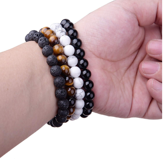 Natural Black Onyx Bead Bracelet for Women and Men, 6mm to 10mm