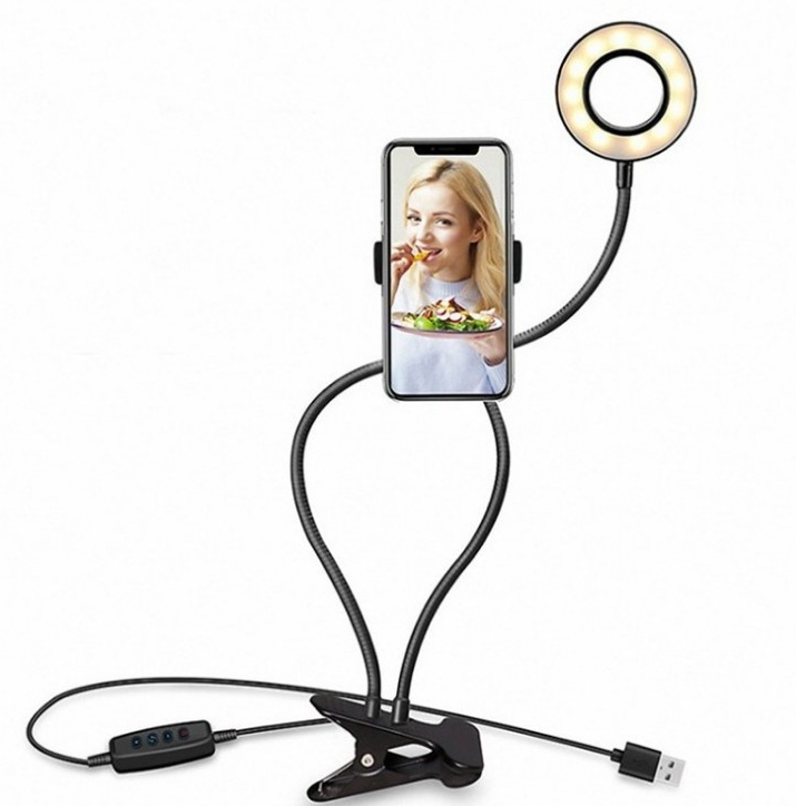 Adjustable LED Selfie Ring Light with Clamp Phone Holder