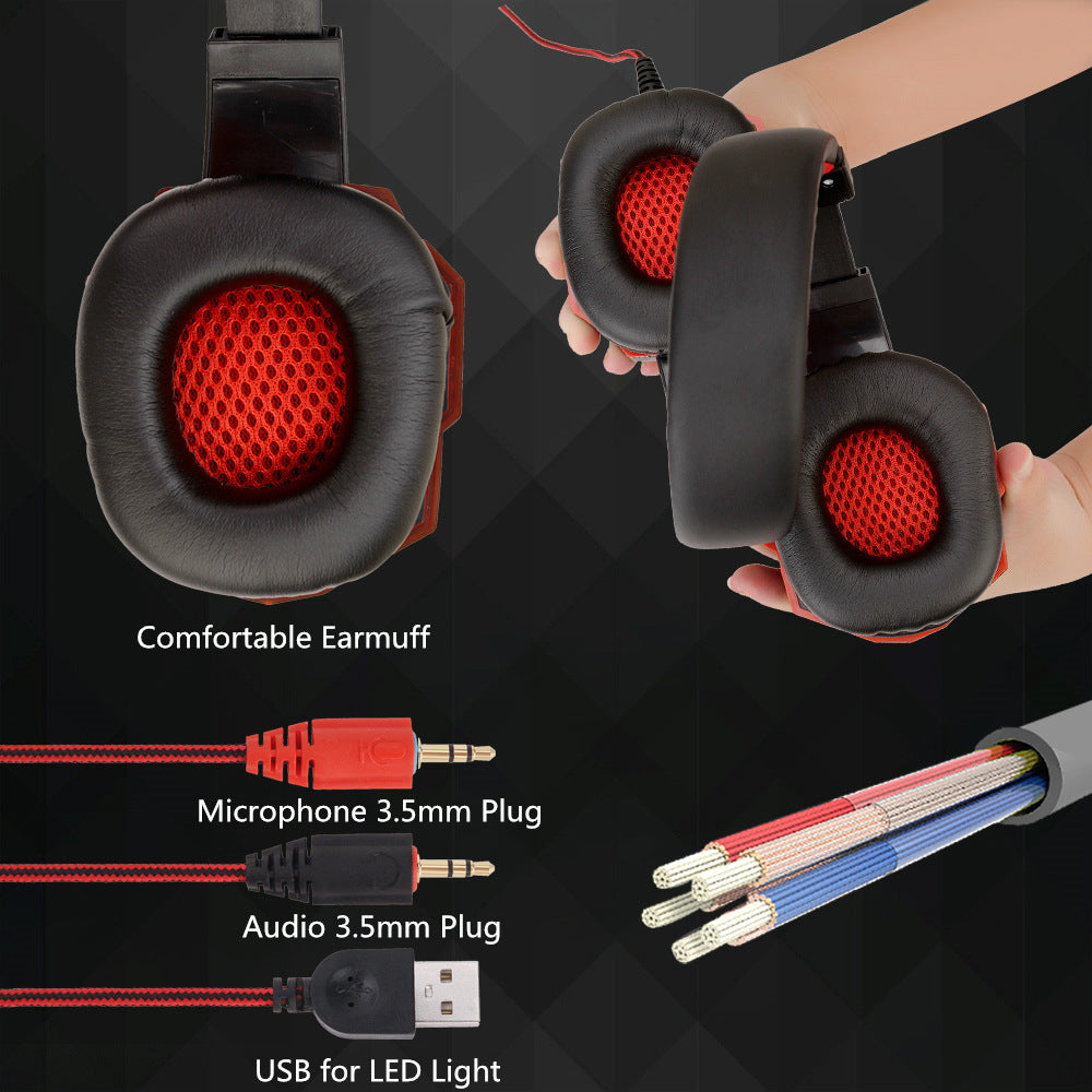 Wired Gaming Headphones with LED Lights, Over-Ear Headset for PC