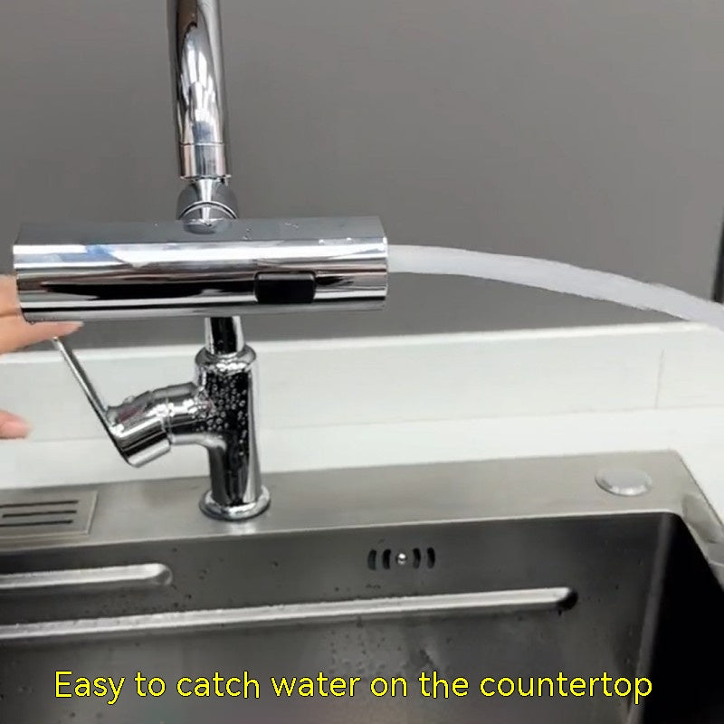 Rotating Kitchen Faucet Extender With Splash-Proof Waterfall Outlet