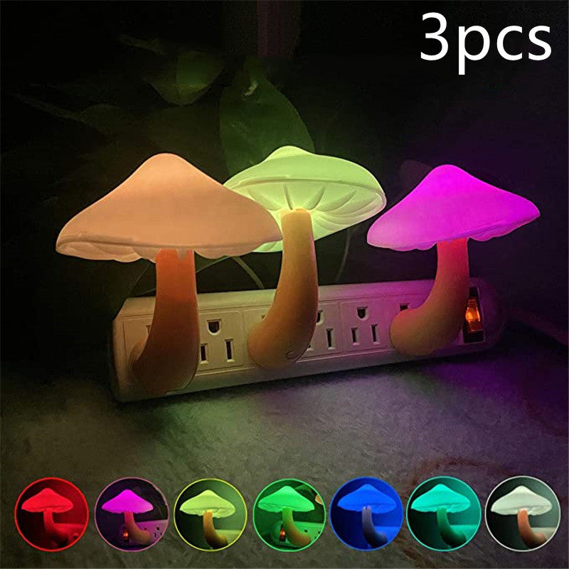 Mushroom LED Wall Socket Night Light With Light Sensor