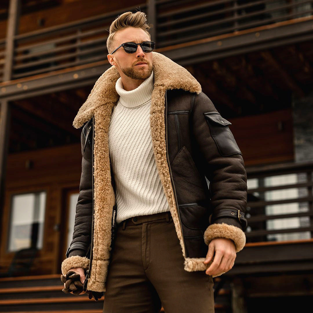 Men's Winter Military Fleece Jacket With Fur Collar
