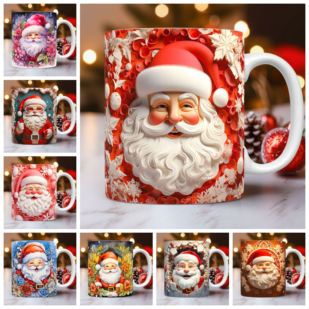 3D Christmas Ceramic Mug with Santa Snowman Space Design