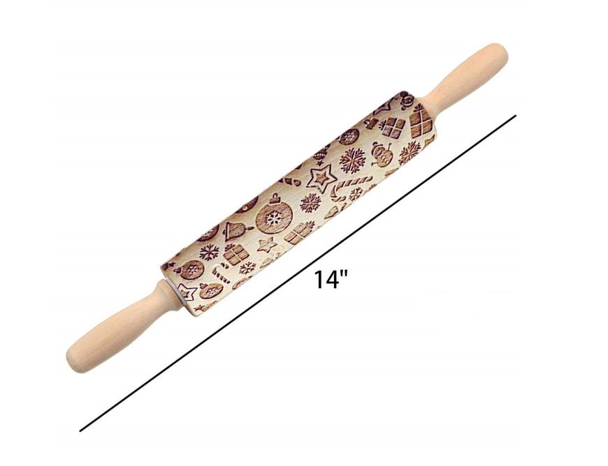 Wooden Christmas Embossing Rolling Pin for Cookies and Dough