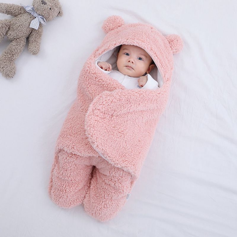 Fleece-Lined Baby Sleeping Bag, Winter Newborn Swaddle