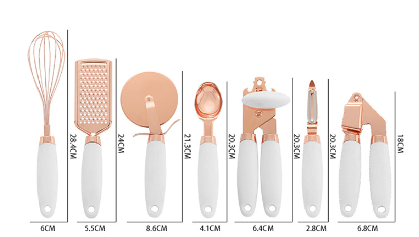 Kitchen Peeler and Utensil Set with Copper-Plated Holder