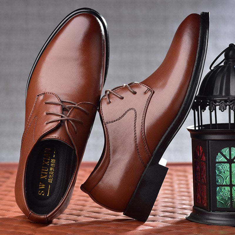 Men's Black Pointed Toe Lace-Up Shoes, Casual Fashion Rubber Sole