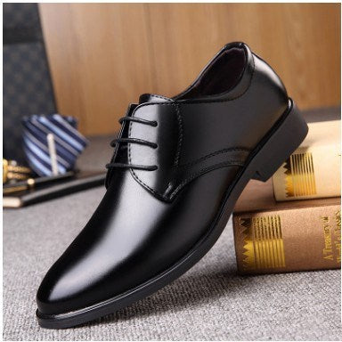 Men's Black Pointed Toe Lace-Up Shoes, Casual Fashion Rubber Sole