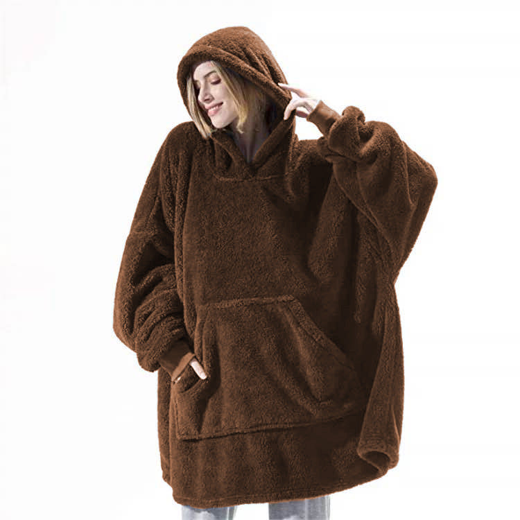 Oversized Fleece Hoodie With Big Pocket, Thick Double-Sided
