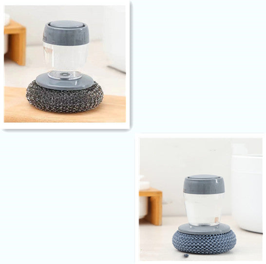 Kitchen Soap Dispensing Palm Brush, Push-Type Dish Scrubber