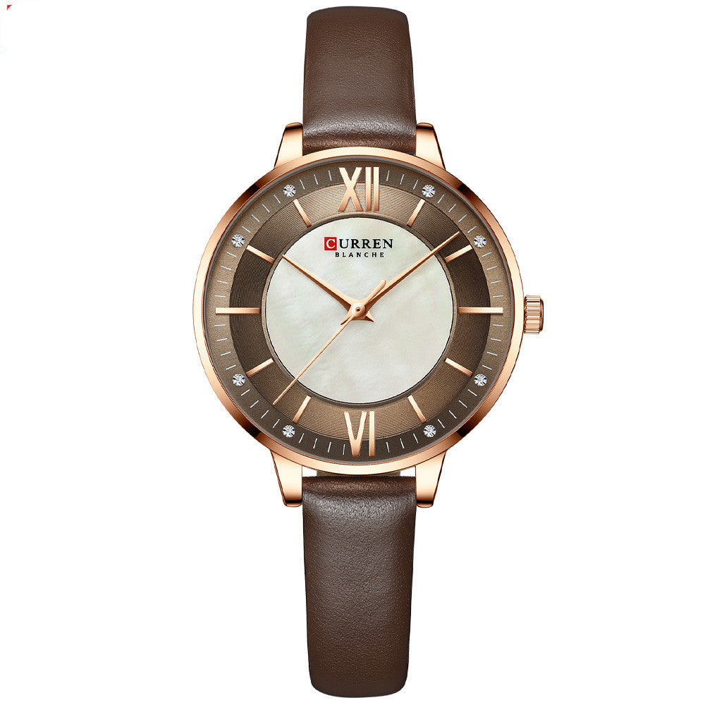 Women's Casual Quartz Watch with Leather Strap, Fashion Wristwatch