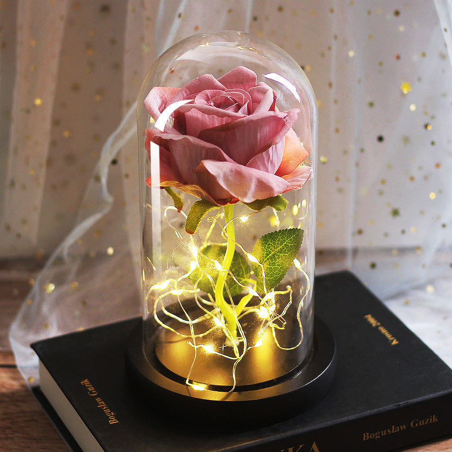 Simulated Rose in Glass Dome Gift for Weddings and Mother's Day