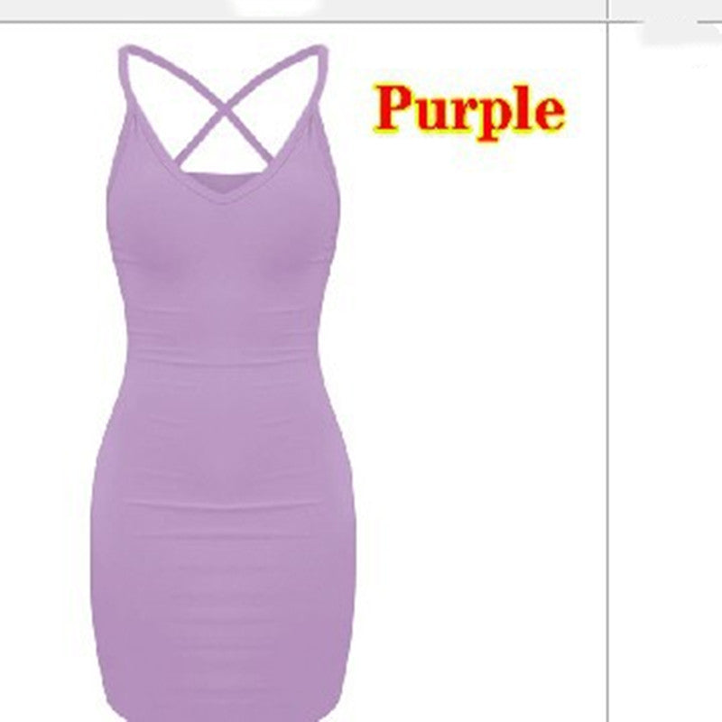 Women's Halter Neck Hip Skirt Dress in Pure Colour, Tight-Fitting