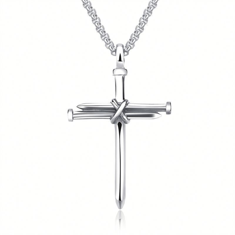 Men's Stainless Steel Nail Cross Pendant Necklace with Chain