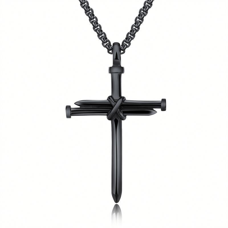 Men's Stainless Steel Nail Cross Pendant Necklace with Chain